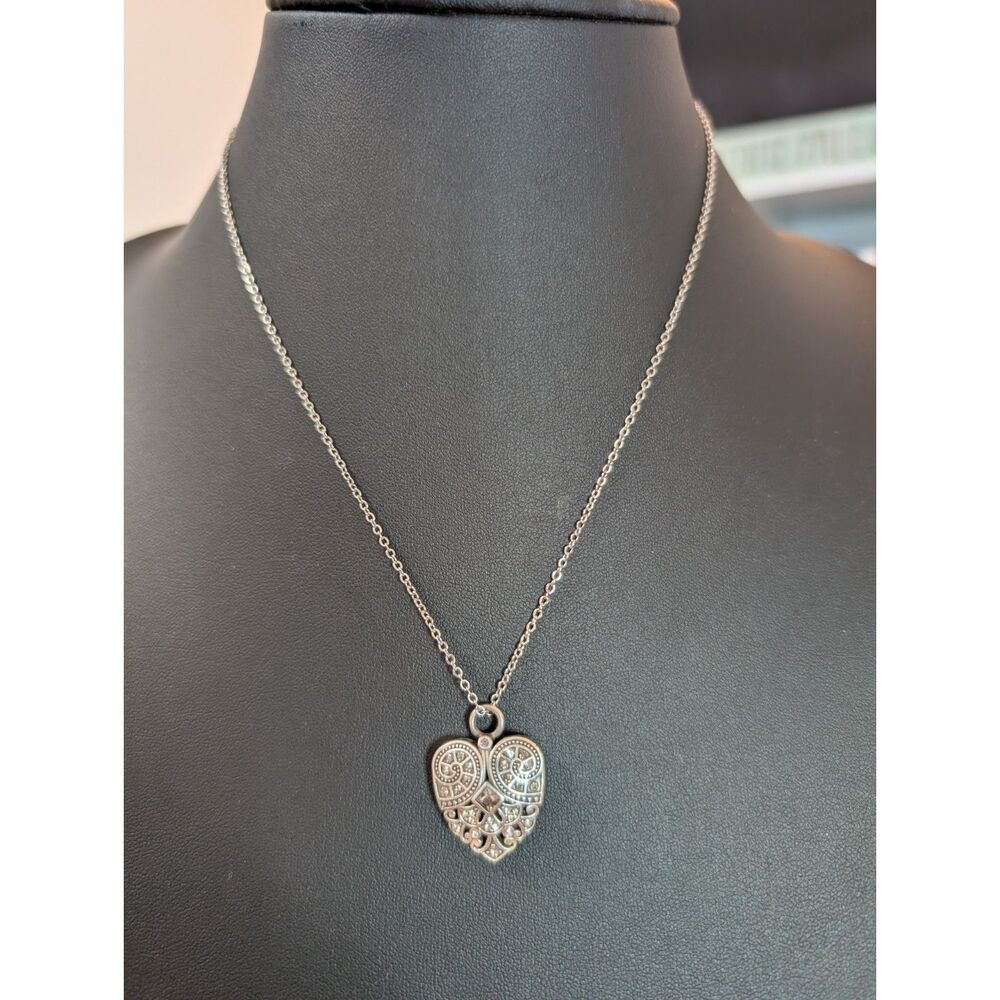 Authentic Brighton Crystal Heart Locket - Long 30” Antiqued Silver Chain